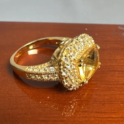 Stunning Vintage 18kt Gold Over Sterling Silver Golden Citrine Ring Size 8 - Image 1 of 4