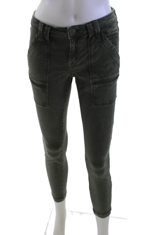 Pantalones recortados cargo al tobillo Joie para mujer botones verdes 57 % algodón talla 27 Foto 1 de 4