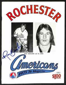 Ross Brooks Boston Bruins signiert 1975 Rochester Americans Programm JSA 197305 - Bild 1 von 2