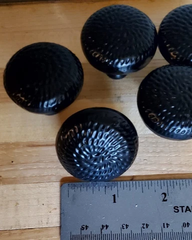 Set of 5 Vintage Round Black Metal Drawer Dresser Knobs Pulls 1-1/2" NEW Cover