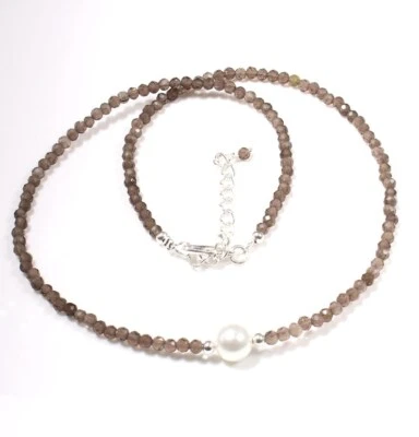 Hermosos collares gargantilla para mujer de 18"" con cuentas redondas facetadas de cuarzo ahumado y peral Foto 1 de 4