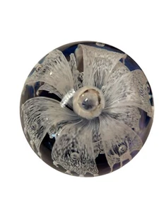 Handblown Blue & White Waterfall Floral Glass Paperweight controlled Bubbles - Picture 1 of 8