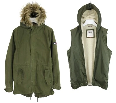 Tommy Hilfiger джинсовая куртка мужская XL парка съемный с подкладкой хаки зеленый 2 в 1 - Изображение 1 из 4