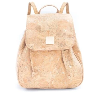 Cute & Chic Cork & Gold Drawstring Backpack: Eco-Smart Vegan Leather Alternative - Picture 1 of 5