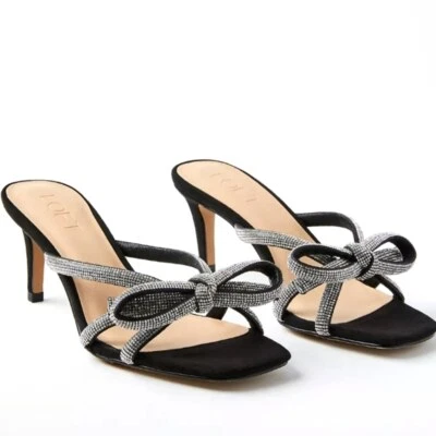 ¡NUEVO! Sandalias LOFT con lazo adornadas brillantes plateadas de terciopelo negro 8,5. Foto 1 de 4