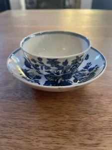 18. Jahrhundert Worcest Halbmondmarke blau & weiß Miniatur kleine Teeschale & Untertasse - Bild 1 von 7