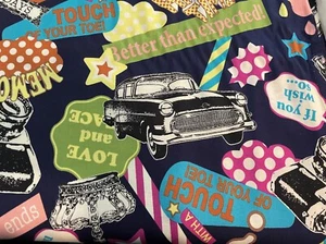 OOP Fabric KOKKA Retro Cars VW Radio Camera Nostalgia Love Peace Japan 5.89yd - Picture 1 of 8