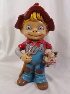 Vintage Atlantic Mold Farm Boy Farmer with Prize Pig 10" tall - Picture 1 of 5