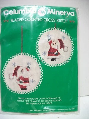 Columbia Minerva Cuentas Punto de Cruz Sr. Sra SANTA ADORNOS DE NAVIDAD 4 1/2" Foto 1 de 4