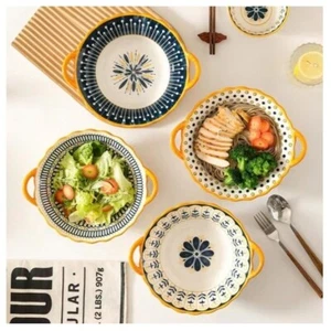 Keyiyijia Retro Nordic Double Handle Round Plate 4pcs Set Tableware - Picture 1 of 14