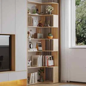 35.4 in. Wide Bright Wood Grain 7-Shelves Accent Bookcase, Open Back Bookshelf, - Picture 1 of 6