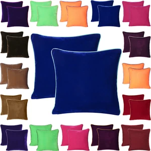 Home Decor Velvet Cushion Cover Piping Edge with Zipper Pillow Case Set of 2 - Picture 1 of 91