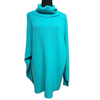 Free People Sweater Medium Womens Slouchy Ribbed Oversized Turquoise Minimalist - Image 1 of 4
