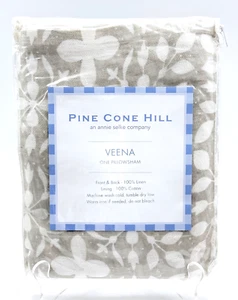 PINE CONE HILL Annie Selke VEENA Cotton Linen Grey White EURO Pillow Sham NEW - Picture 1 of 8