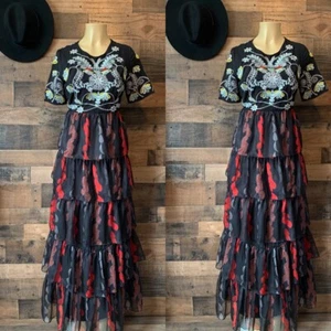 L’atiste by amy NWOT Mexican Goddess, Danza, Ruffle Maxi Dress, Small - Picture 1 of 12