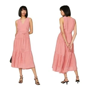 3.1 Phillip Lim Antique Pink Belted V-Neck Sleeveless Tiered Feminine Midi Dress - Picture 1 of 11