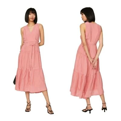 3.1 Phillip Lim 古董粉色腰带 V 领无袖分层女性迷笛连衣裙 — 第 1/4 张图片