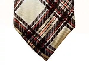 Corbata Battisti beige claro con cuadros negro/rojo, pura seda - Imagen 1 de 2