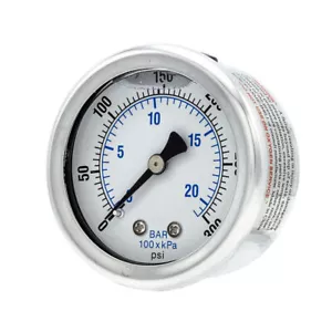 Liquid Filled Back Mount Pressure Gauge with 2" Dial, 0-300 PSI, 1/8" Male NPT - Picture 1 of 7