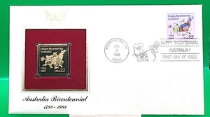 22K GOLDEN REPLICA FDC Australia Bicentennial Stamp 1988 - Picture 1 of 3