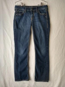 Silver Jeans Lola Womens W29 L32 Dark Blue Wash Embroidered Rhinestone - Picture 1 of 10