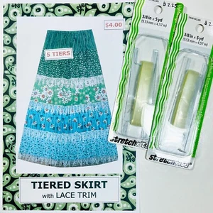 Tiered Skirt with Lace Trim Pattern + 2 packages StretchRite clear elastic - Picture 1 of 6