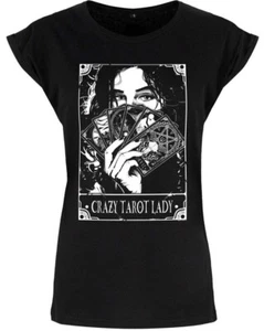Crazy Tarot Lady, Ladies T-Shirt, Gothic Witch Mystical Supernatural Black Magic - Picture 1 of 4