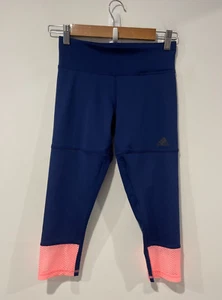 Adidas Leggings Womens XS Blue Peach Elastic Waist PullOn Cropped Comfy Stretch - Picture 1 of 14