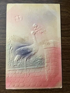 Hearty Congratulations Postcard ~ Newborn Baby Infant, Stork, Chimney, Unposted - Picture 1 of 2