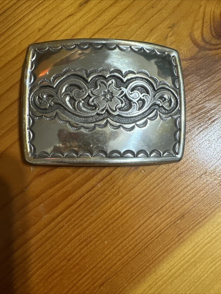 Fivela de cinto rara do sudoeste floral videira vaqueira rodeio navajo banhado a prata - Imagem 1 de 4