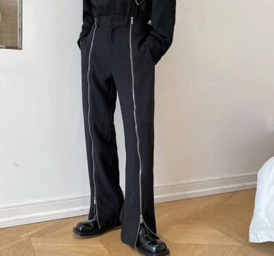 Men Zipper Split Trousers Fashion Punk Gothic Youth Casual Party Black Pants - Image 1 of 4