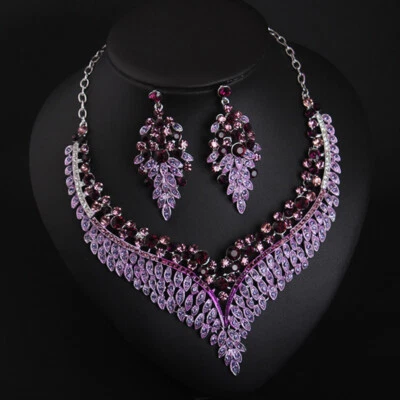 Boda nupcial Collar de cristal de estrás Pendientes Conjunto de joyería Gargantilla de fiesta Babero Foto 1 de 4