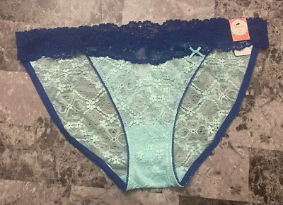 NUEVO CON ETIQUETAS BRAGAS DE BIKINI FLIRTITUDE GRANDES AQUA AZUL ENCAJE FLORAL MALLA LAZO RARAS Foto 1 de 4