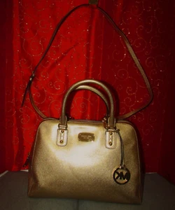 MICHAEL KORS CONVERTIBLE PALE GOLD SAFFIANO LEATHER SATCHEL/SHOULDER BAG/EUC - Picture 1 of 12