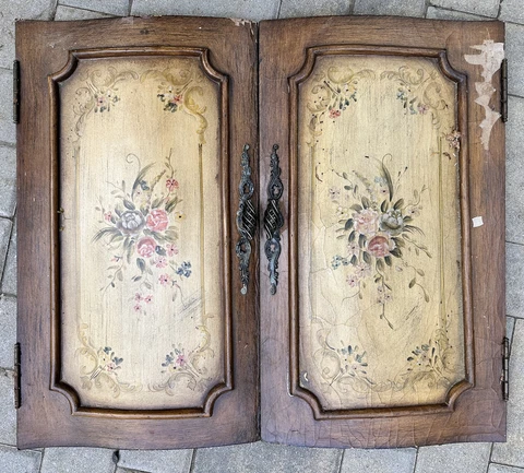 2 S Curve Floral Painted Cabinet Pressboard Doors w/ spiral pulls 22" x 14.5" Cover