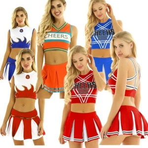 Sexy Women's Cheer Leader Schoolgirl Crop Top Mini Skirt Uniform Fancy Costumes - Picture 1 of 28