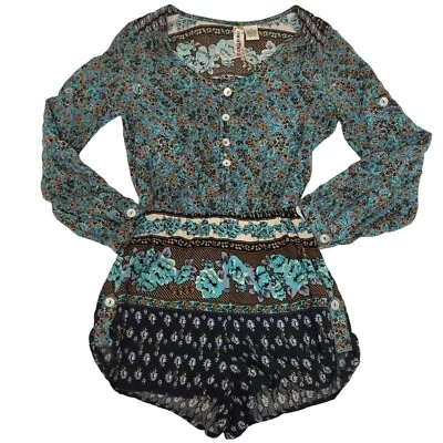 Mimi Chica Boho Long Sleeve Shorts Romper Button Up Floral Women's XS - Image 1 of 4