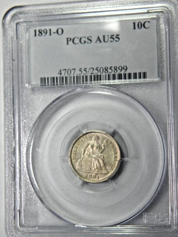 1891-O LIBERTY SEATED 10c PCGS AU55 LUSTROUS AND CHOICE NEW ORLEANS EARLY  DIME Cover