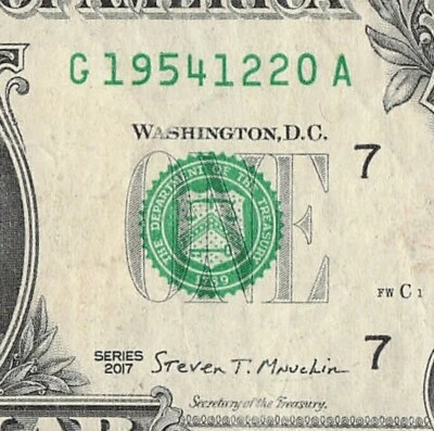 DEC 20 1954 Birthday Date Note Fancy Serial Number One Dollar Bill 12 20 1954 - Image 1 of 4