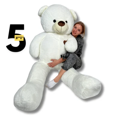Oso de peluche gigante blanco 5 pies, animal de peluche tamaño natural Foto 1 de 4