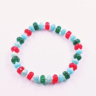 Brazalete elástico Genine rojo y verde calabaza aventurina + piedras preciosas de cuarzo Larimar Foto 1 de 4