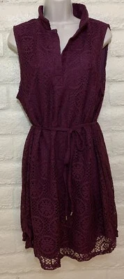 Vestido para mujer Faded Glory XXL borgoña con cuello de encaje sin mangas forrado con cinturón Foto 1 de 4