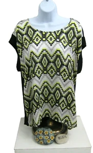  DANIEL RAINN Blusenpullover geometrischer Druck vorne/einfarbiger Rücken - Größe L - Bild 1 von 7
