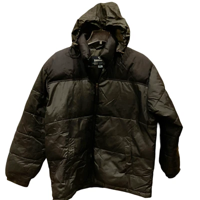 XL STEVE & BARRYS куртка мужчин вниз пуховик пальто капюшон молнии карман серый черный лыж - Изображение 1 из 4