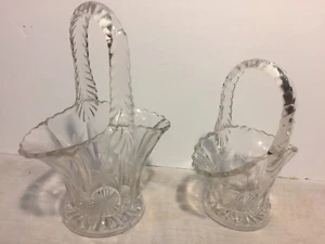 DUNCAN MILLER Etched Crystal BRIDE'S BASKETS (2) Braided Handles, circa 1920's - Bild 1 von 10