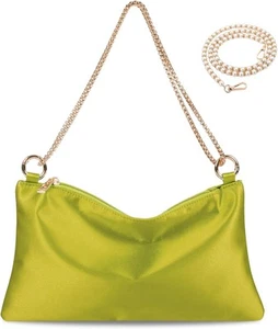 Women Satin Evening Handbag Wedding Prom Clutch Purse Formal Green - Picture 1 of 7