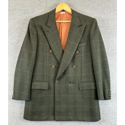 Abrigo Deportivo Vintage BRIONI Lana Verde Cachemira Cuadros 40R Doble Pecho Italia Foto 1 de 4