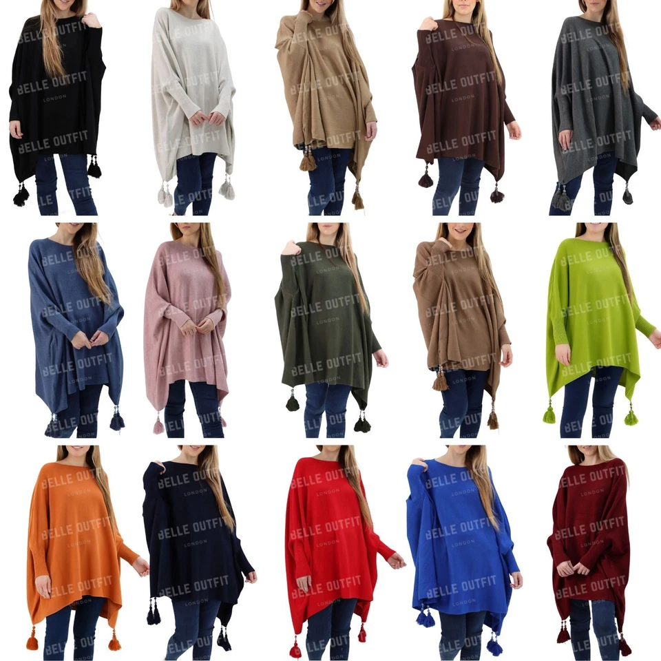 Womens Italian Batwing Jumper winter Poncho Ladies Knitted Cape Plus Size - Image 1 of 1