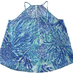 Lilly Pulitzer Tank Top Womens XL Lacy Blue Haven Raising Shell Summer - Picture 1 of 10