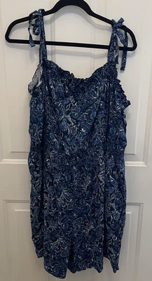 Mameluco con correa de corbata floral azul tórrido para mujer 3 bolsillos boho vacaciones Foto 1 de 4